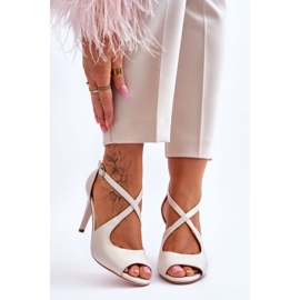 Sandalias de cuero de moda en un tacón alto Sergio Leone SK429 Pearl Beige claro 1