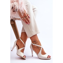 Sandalias de cuero de moda en un tacón alto Sergio Leone SK429 Pearl Beige claro 5