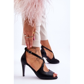 Sandalias De Cuero De Moda En Un Tacón Sergio Leone SK429 Negro 4