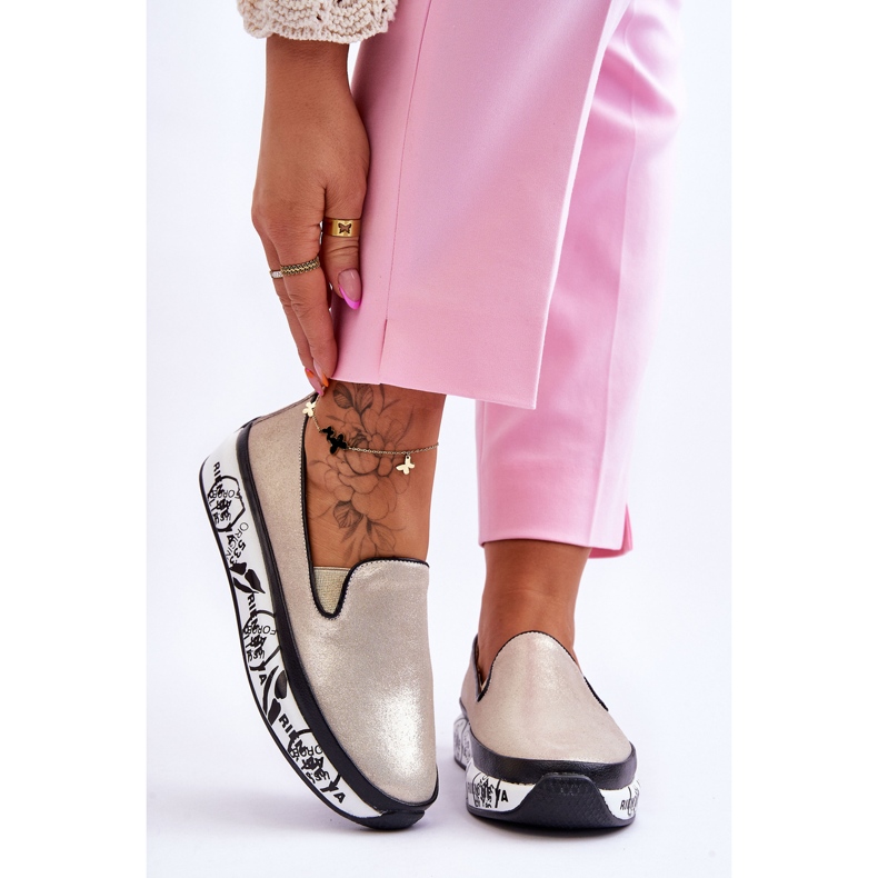 S.Barski Zapatillas Deportivas De Mujer De Piel Sin Cordones Ottavia Dorada dorado 1