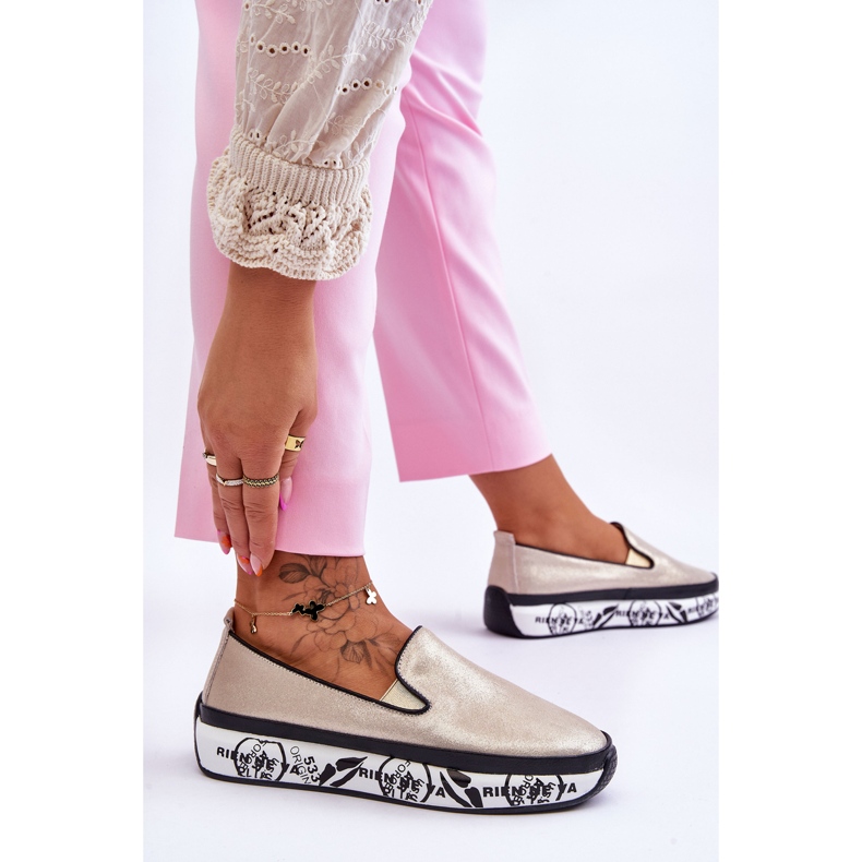 S.Barski Zapatillas Deportivas De Mujer De Piel Sin Cordones Ottavia Dorada dorado 2