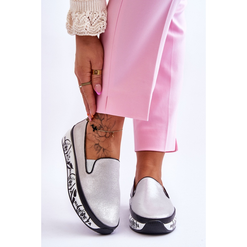 S.Barski Zapatillas Mujer Slip-On de Piel Plata Ottavia 1