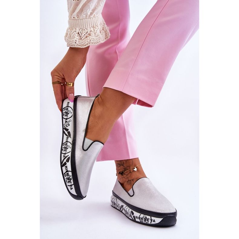 S.Barski Zapatillas Mujer Slip-On de Piel Plata Ottavia 2