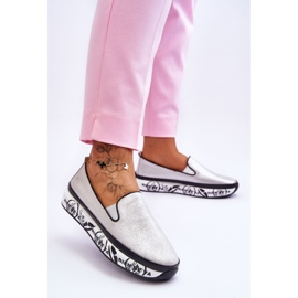 S.Barski Zapatillas Mujer Slip-On de Piel Plata Ottavia 3