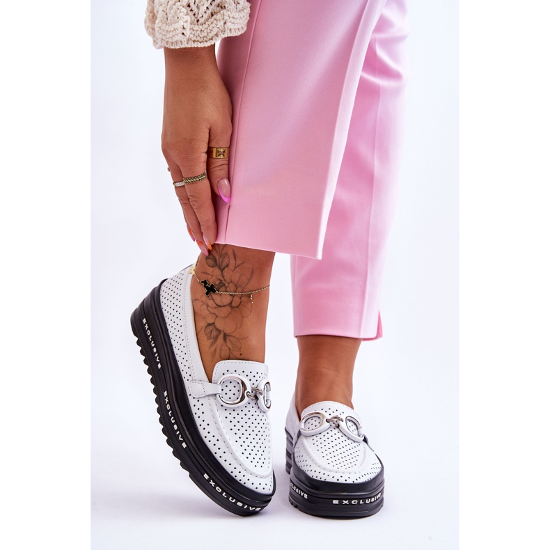 S.Barski Mocasines Clásicos De Piel Calada Con Adorno Rendy Blanco 1