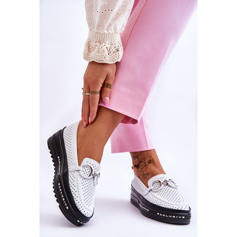 S.Barski Mocasines Clásicos De Piel Calada Con Adorno Rendy Blanco 2