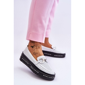 S.Barski Mocasines Clásicos De Piel Calada Con Adorno Rendy Blanco 5