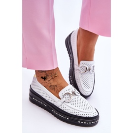 S.Barski Mocasines Clásicos De Piel Calada Con Adorno Rendy Blanco 4