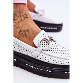 S.Barski Mocasines Clásicos De Piel Calada Con Adorno Rendy Blanco 6