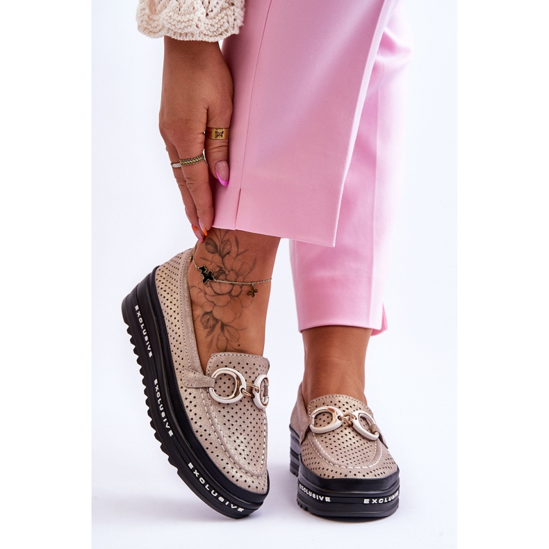 S.Barski Mocasín Clásico Piel Calado Adorno Rendy Dorado 1