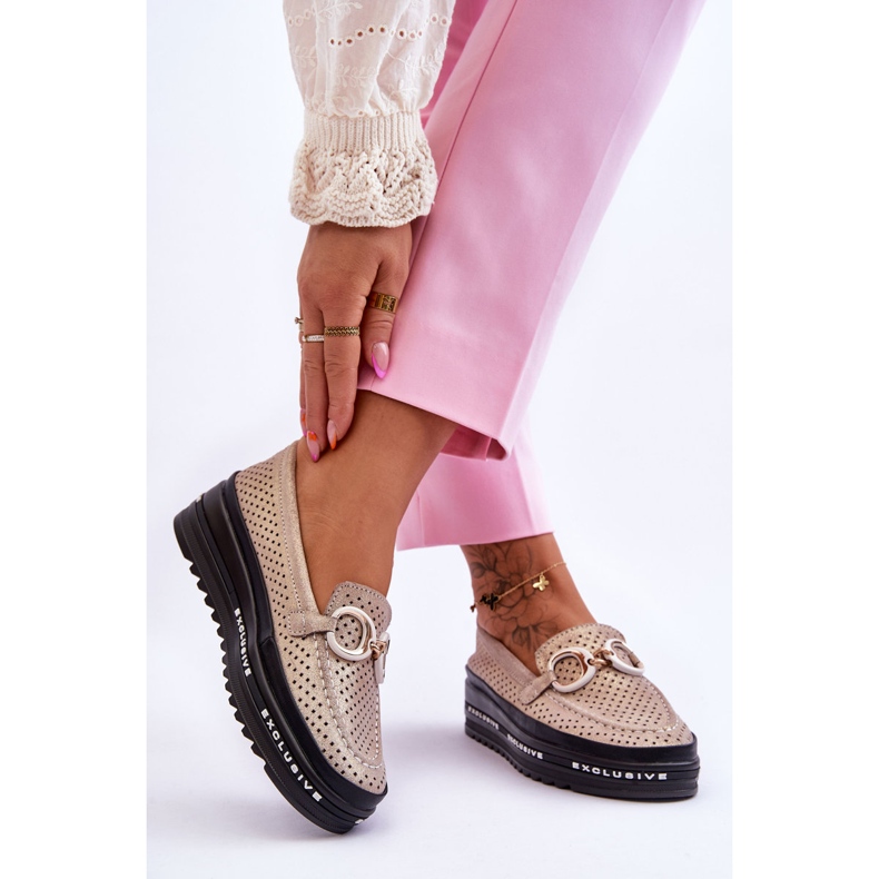 S.Barski Mocasín Clásico Piel Calado Adorno Rendy Dorado 2