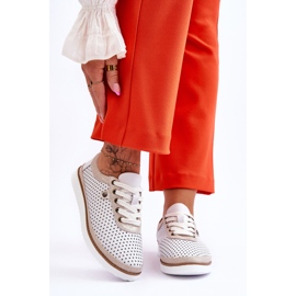 S.Barski Zapatos deportivos de cuero calado de moda Cantare blanco y dorado 1