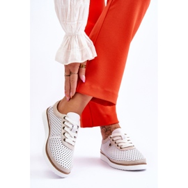 S.Barski Zapatos deportivos de cuero calado de moda Cantare blanco y dorado 2
