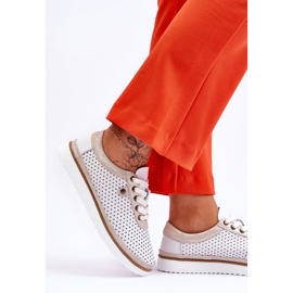 S.Barski Zapatos deportivos de cuero calado de moda Cantare blanco y dorado 4