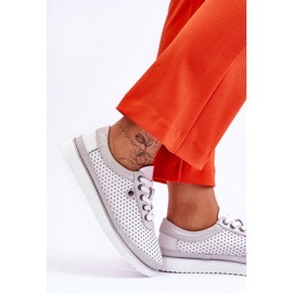 S.Barski Deportivas Cuero Calado Moda Blanco y Plata Cantare 5
