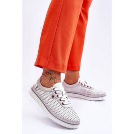 S.Barski Deportivas Cuero Calado Moda Blanco y Plata Cantare 3