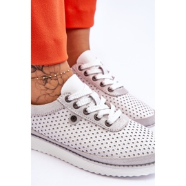 S.Barski Deportivas Cuero Calado Moda Blanco y Plata Cantare 6