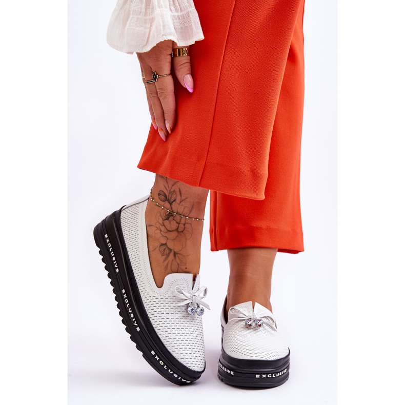 S.Barski Zapatillas Deportivas De Cuero Sin Cordones Para Mujer Cuervo Blanco 1