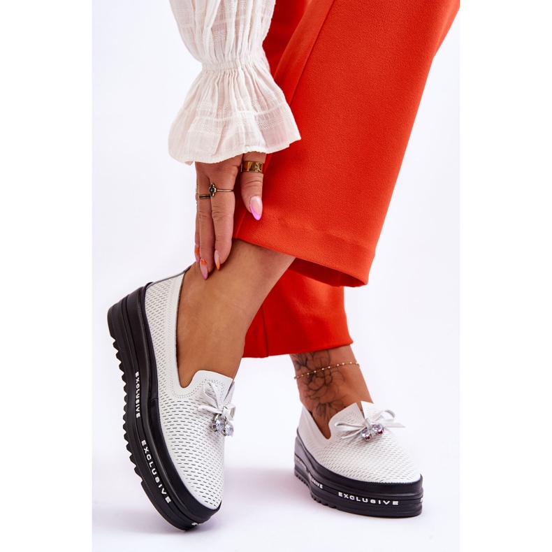 S.Barski Zapatillas Deportivas De Cuero Sin Cordones Para Mujer Cuervo Blanco 2