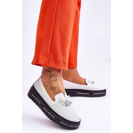 S.Barski Zapatillas Deportivas De Cuero Sin Cordones Para Mujer Cuervo Blanco 3