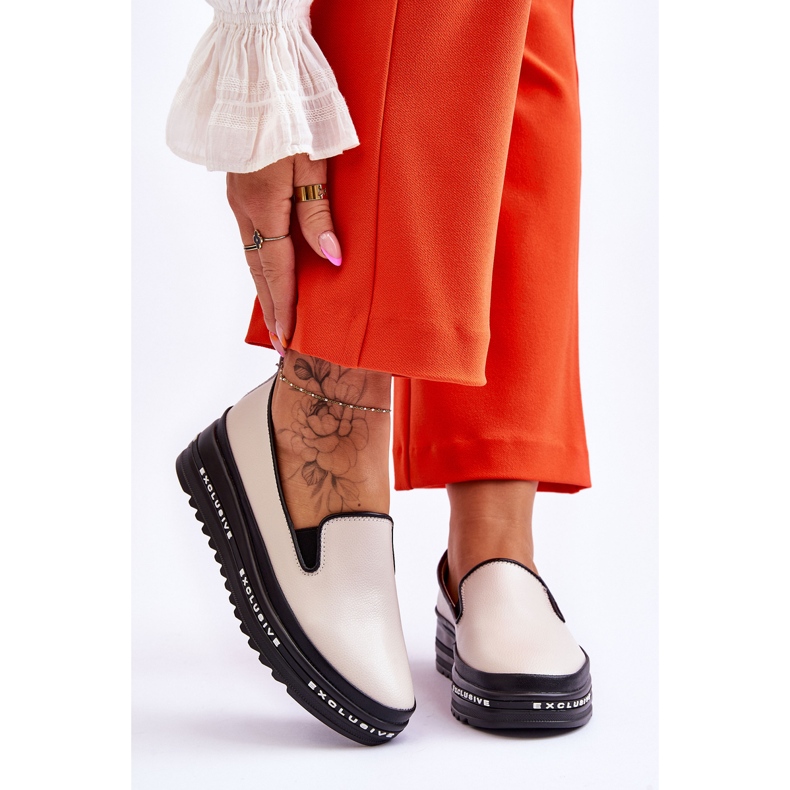 S.Barski Zapatillas sin cordones con plataforma de cuero beige Madeline 1