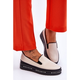 S.Barski Zapatillas sin cordones con plataforma de cuero beige Madeline 4