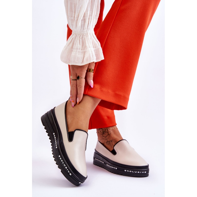 S.Barski Zapatillas sin cordones con plataforma de cuero beige Madeline 2