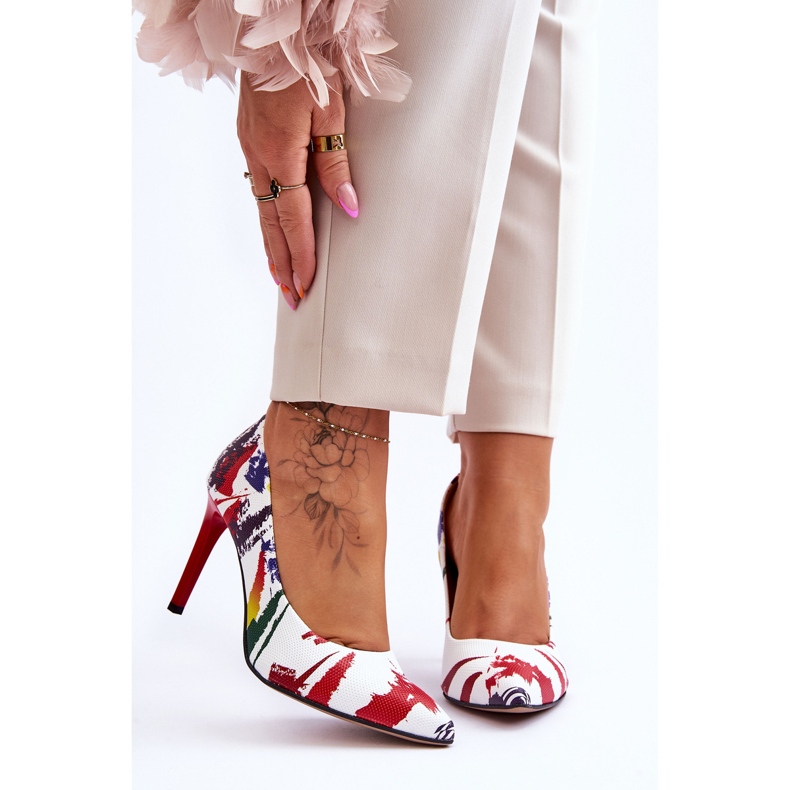 Lewski Shoes Zapatos de tacón alto de cuero de moda Leski 2659 Blanco y rojo 1