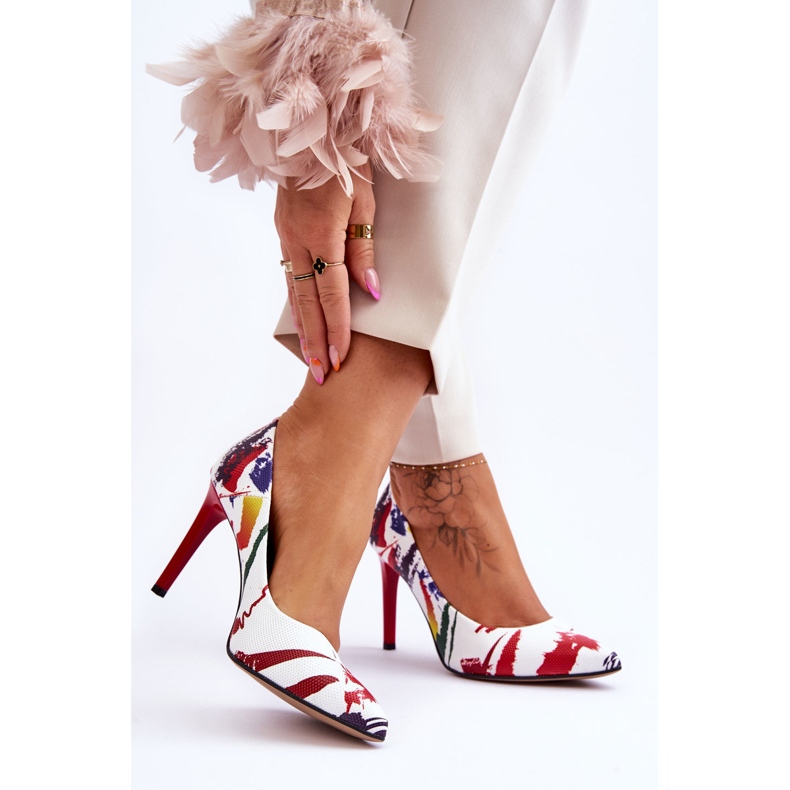 Lewski Shoes Zapatos de tacón alto de cuero de moda Leski 2659 Blanco y rojo 2