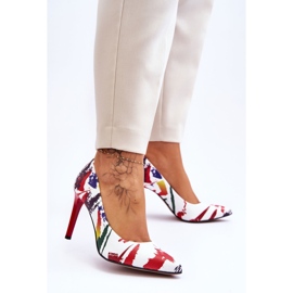 Lewski Shoes Zapatos de tacón alto de cuero de moda Leski 2659 Blanco y rojo 3