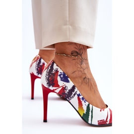 Lewski Shoes Zapatos de tacón alto de cuero de moda Leski 2659 Blanco y rojo 5