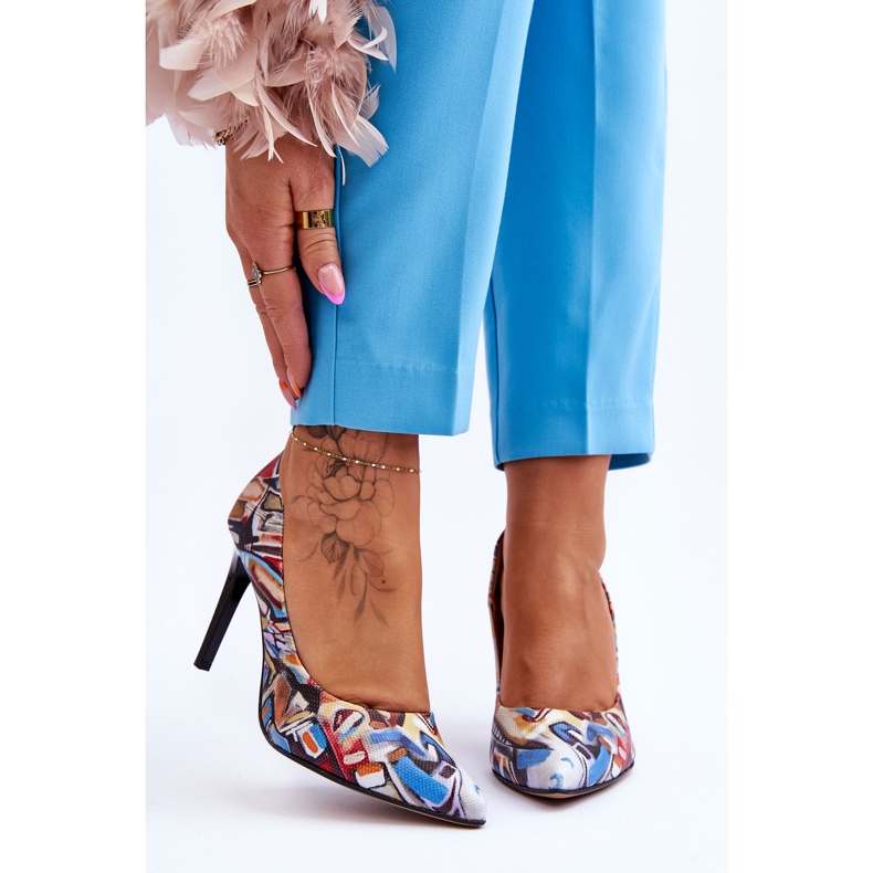 Lewski Shoes Zapatos de tacón alto de cuero de moda Lewski 2659 Negro y azul multicolor 1