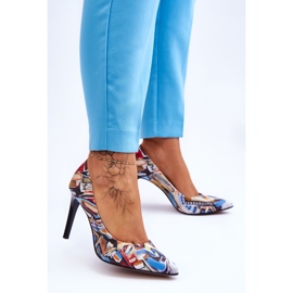 Lewski Shoes Zapatos de tacón alto de cuero de moda Lewski 2659 Negro y azul multicolor 3