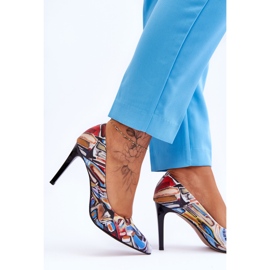 Lewski Shoes Zapatos de tacón alto de cuero de moda Lewski 2659 Negro y azul multicolor 4