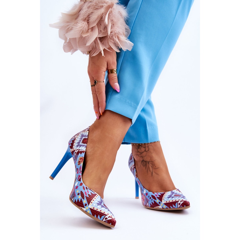 Lewski Shoes Zapatos Leski De Tacón Alto De Cuero De Moda 2659 Azul-Rojo multicolor 2