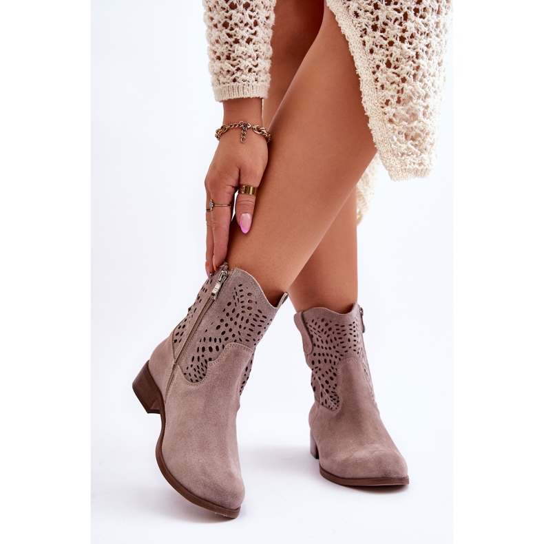 Lewski Shoes Botas Mujer Ante Calado Leski Shoes 3301 Cappuccino marrón 2