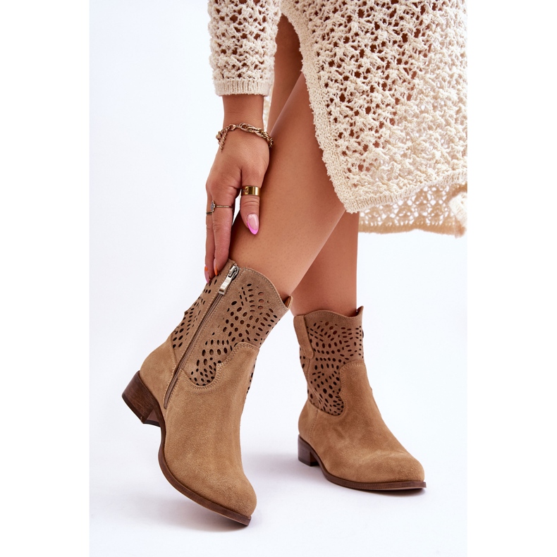 Lewski Shoes Botas Mujer Ante Calado Leski Shoes 3301 Beige 2