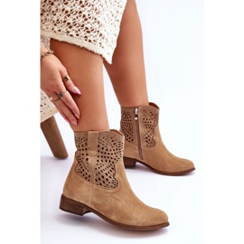 Lewski Shoes Botas Mujer Ante Calado Leski Shoes 3301 Beige 5