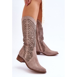 Lewski Shoes Botas Vaqueras De Gamuza Antes De La Rodilla Zapatos Izquierdos 3305 Cappuccino marrón 3
