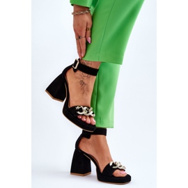 Lewski Shoes Sandalias de ante para mujer con tacones masivos Leski Shoes 3207 Negro 4