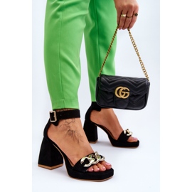 Lewski Shoes Sandalias de ante para mujer con tacones masivos Leski Shoes 3207 Negro 3