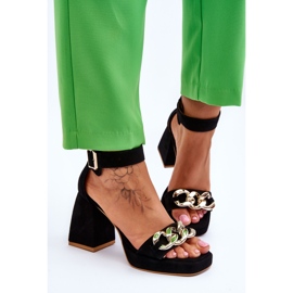 Lewski Shoes Sandalias de ante para mujer con tacones masivos Leski Shoes 3207 Negro 5
