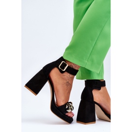 Lewski Shoes Sandalias de ante para mujer con tacones masivos Leski Shoes 3207 Negro 6