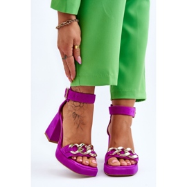 Lewski Shoes Sandalias De Mujer De Ante Con Tacón Masivo Leski Shoes 3207 Fucsia rosado 1