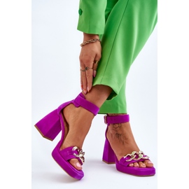Lewski Shoes Sandalias De Mujer De Ante Con Tacón Masivo Leski Shoes 3207 Fucsia rosado 2