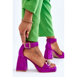 Lewski Shoes Sandalias De Mujer De Ante Con Tacón Masivo Leski Shoes 3207 Fucsia rosado 3
