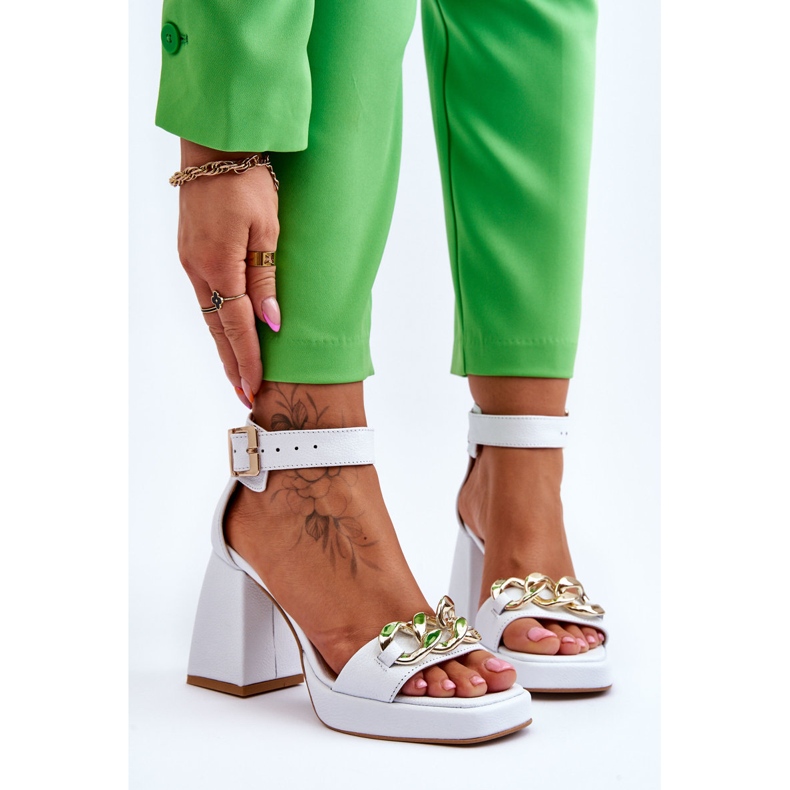 Lewski Shoes Sandalias de ante para mujer con tacones masivos Leewski Shoes 3207 White blanco 1