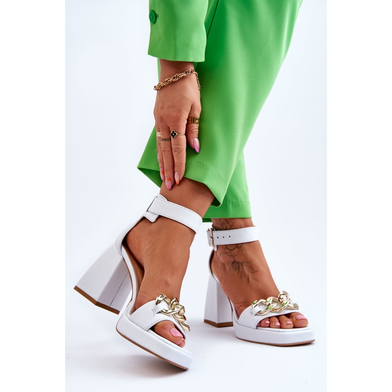 Lewski Shoes Sandalias de ante para mujer con tacones masivos Leewski Shoes 3207 White blanco 2