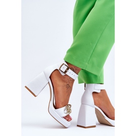 Lewski Shoes Sandalias de ante para mujer con tacones masivos Leewski Shoes 3207 White blanco 6