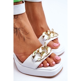 Lewski Shoes Sandalias de ante para mujer con tacones masivos Leewski Shoes 3207 White blanco 5